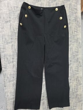 Black High-Waist Wide Leg Pants with Gold Buttons